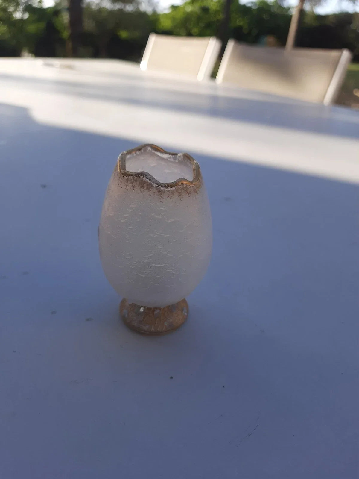 Rare Antique Small Daum Nancy Goose Girl Frosted Glass Vase. Gold Trimmed.