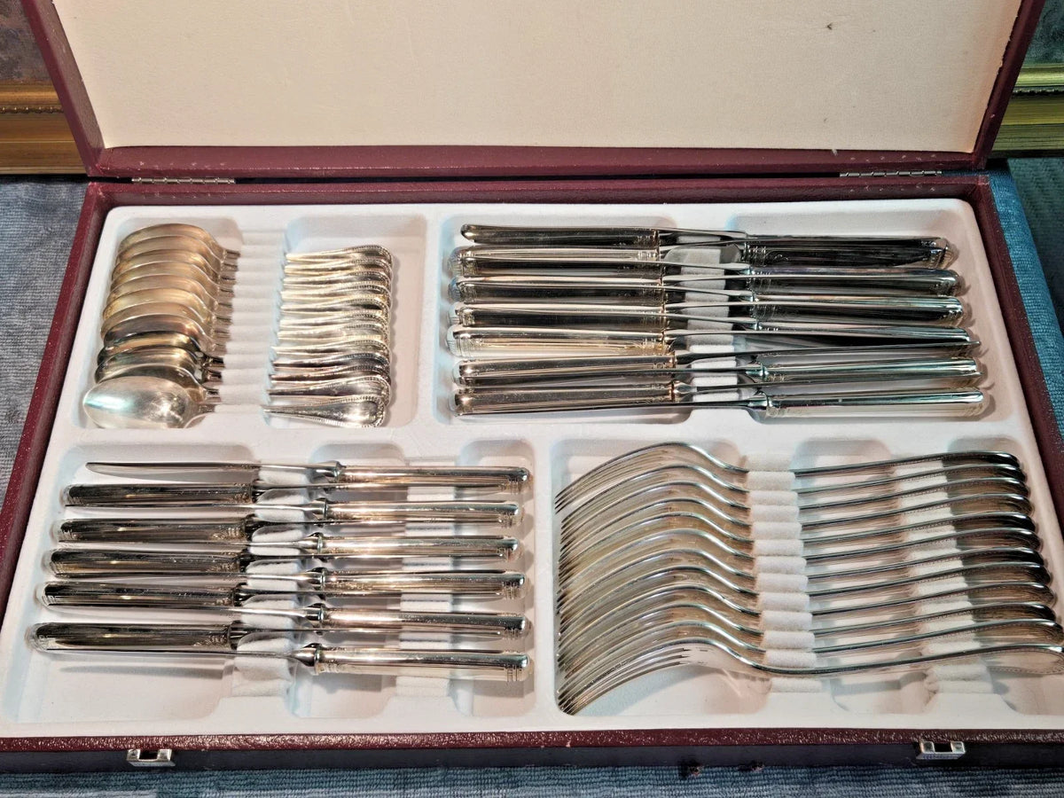 Beautiful antique silver-plated cutlery set by CHRISTOFLE, MALMAISON pattern, 47 pieces