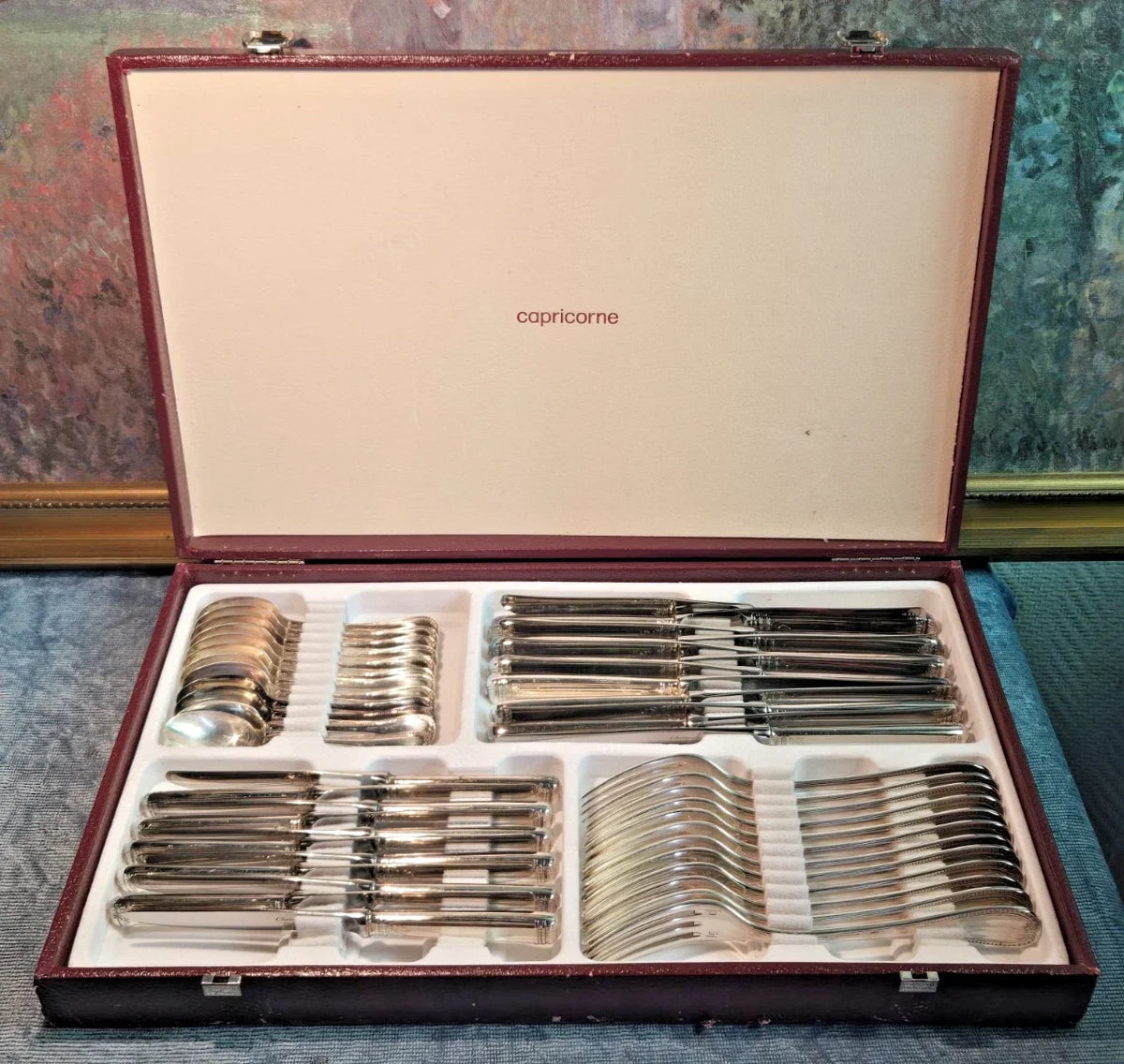 Beautiful antique silver-plated cutlery set by CHRISTOFLE, MALMAISON pattern, 47 pieces