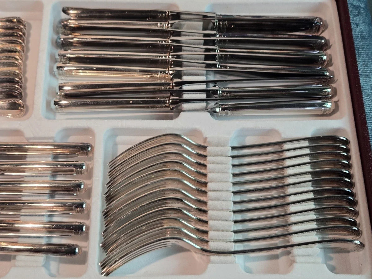 Beautiful antique silver-plated cutlery set by CHRISTOFLE, MALMAISON pattern, 47 pieces