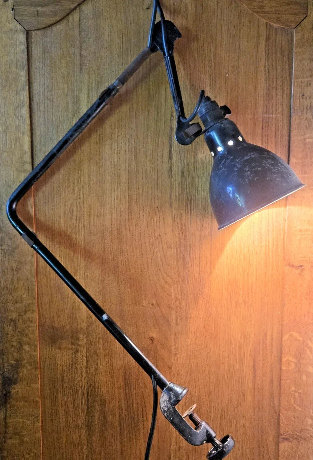 LAMPE GRAS / Beautiful antique sheet metal workshop lamp signed GRAS / All original