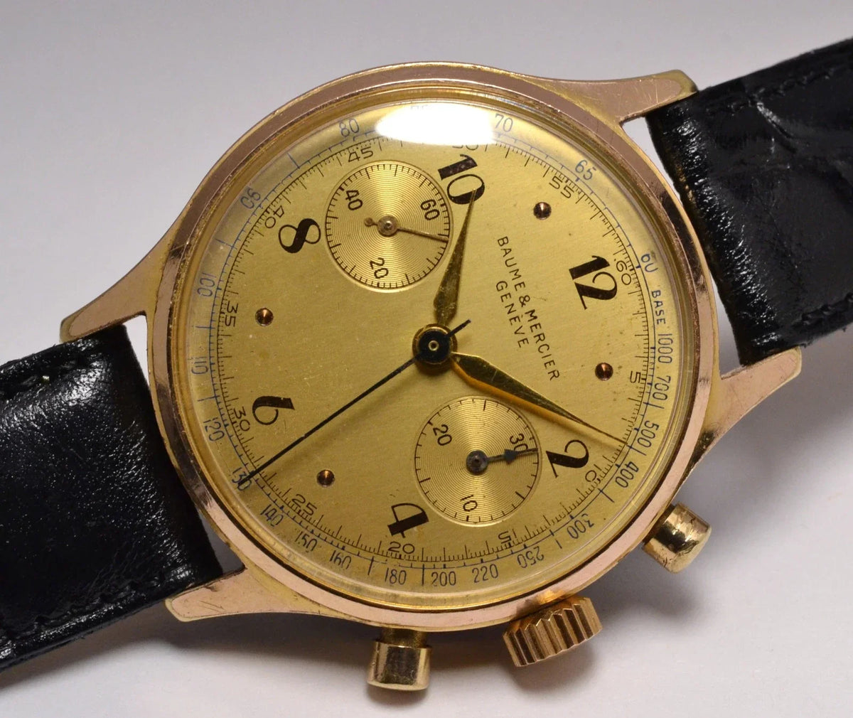 MONTRE CHRONOGRAPHE SUISSE BAUME & MERCIER GENEVE 1960 VINTAGE WATCH