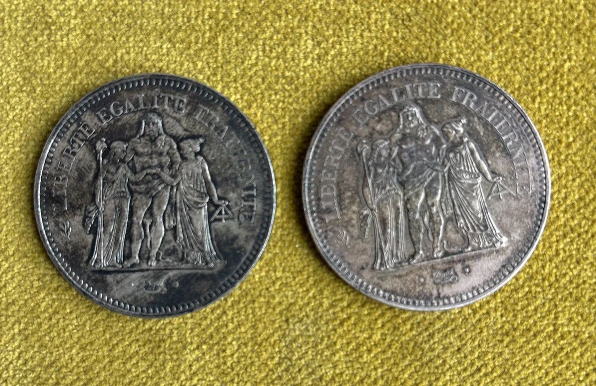 Lot of 35 antique silver coins, 19th century, Ecu, Nap, Louis-Philippe, Leopold, Hercules