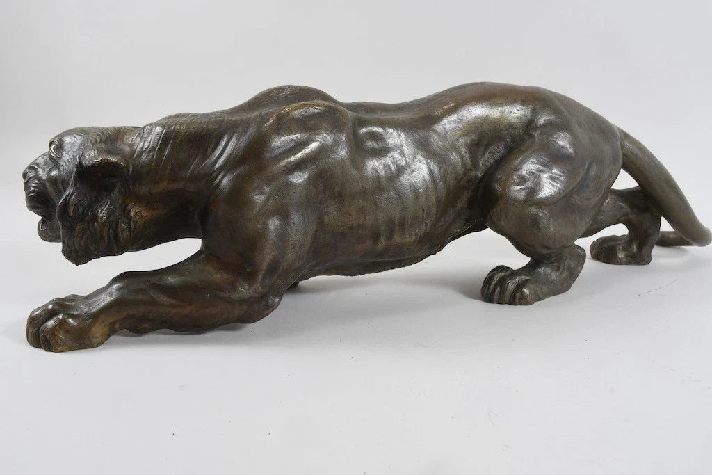 Bronze prowling tiger statuette