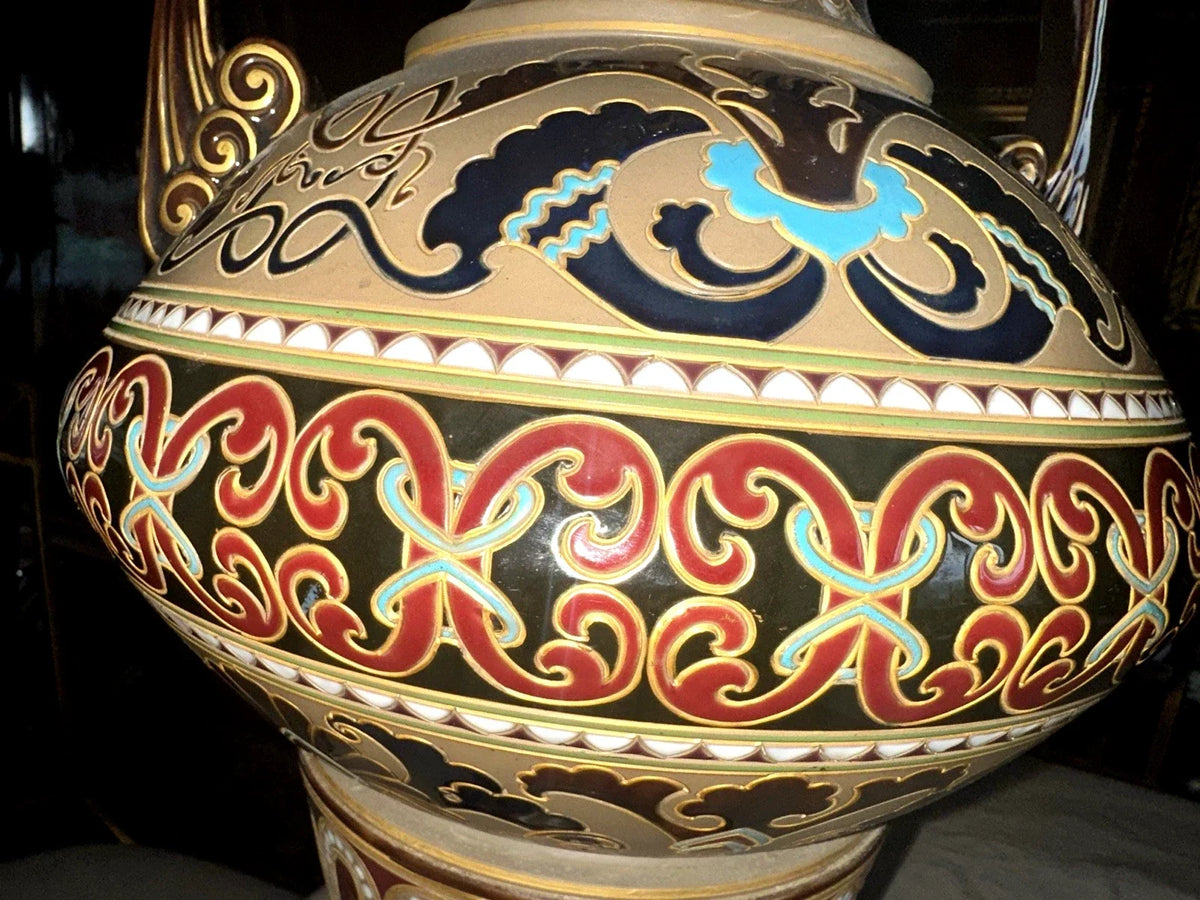 MAGNIFICENT LARGE BYZANTINE SARREGUEMINES STONEWARE VASE NO. 831