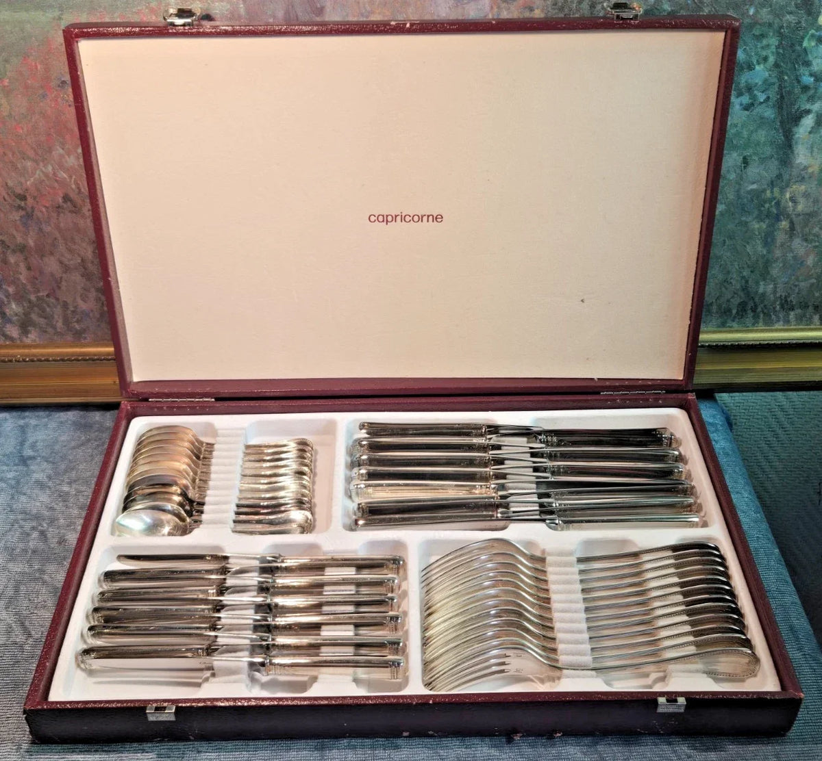 Beautiful antique silver-plated cutlery set by CHRISTOFLE, MALMAISON pattern, 47 pieces