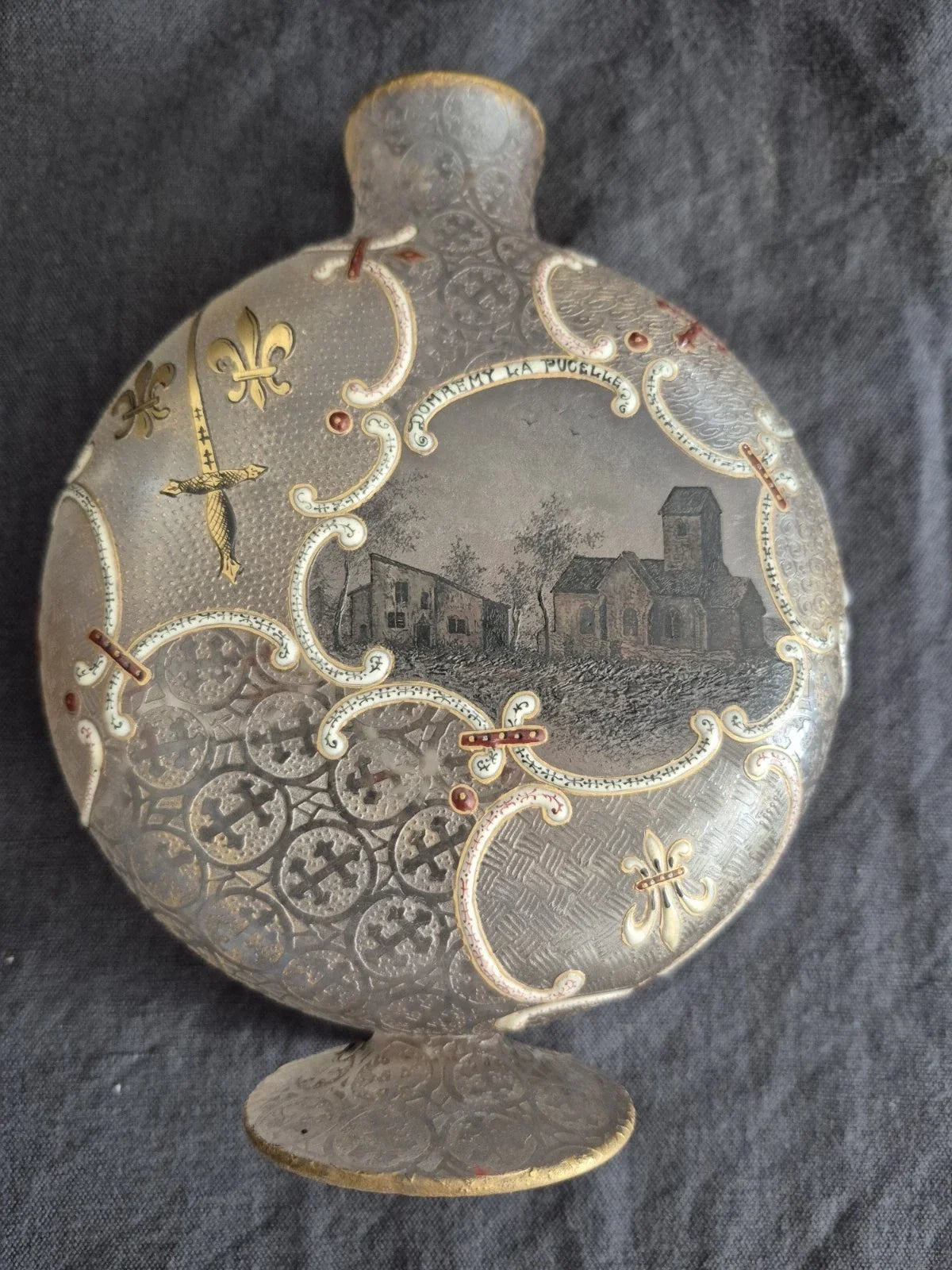 ANTIQUE DAUM NANCY VASE DOMREMY LA PUCELLE JOAN OF ARC