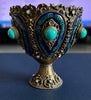 Solid sterling silver 925 chalice, cobalt blue enamel, amethyst cabochons, fine pearls