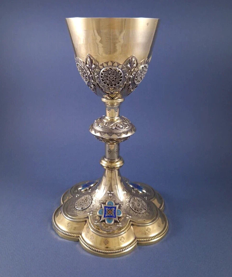 Vermeil and enamel chalice, solid silver by Demarquet Frères