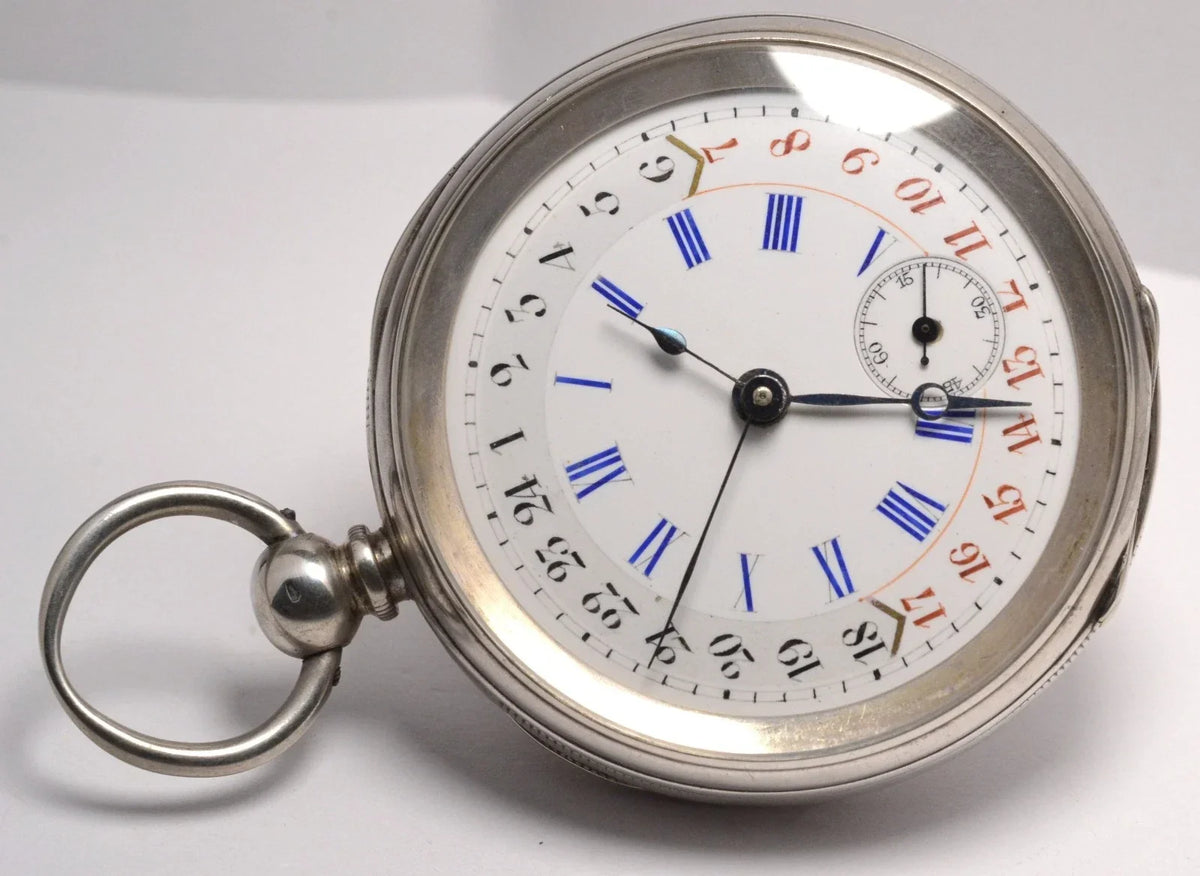 MONTRE GOUSSET ARGENT 3 AIGUILLES 12H ET 24H VINTAGE 1890 POCKET WATCH