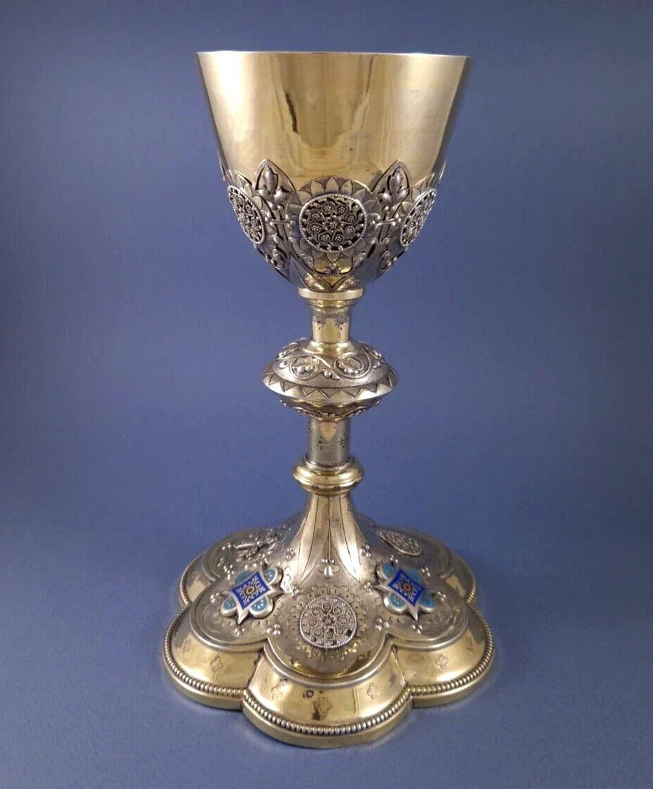 Vermeil and enamel chalice, solid silver by Demarquet Frères