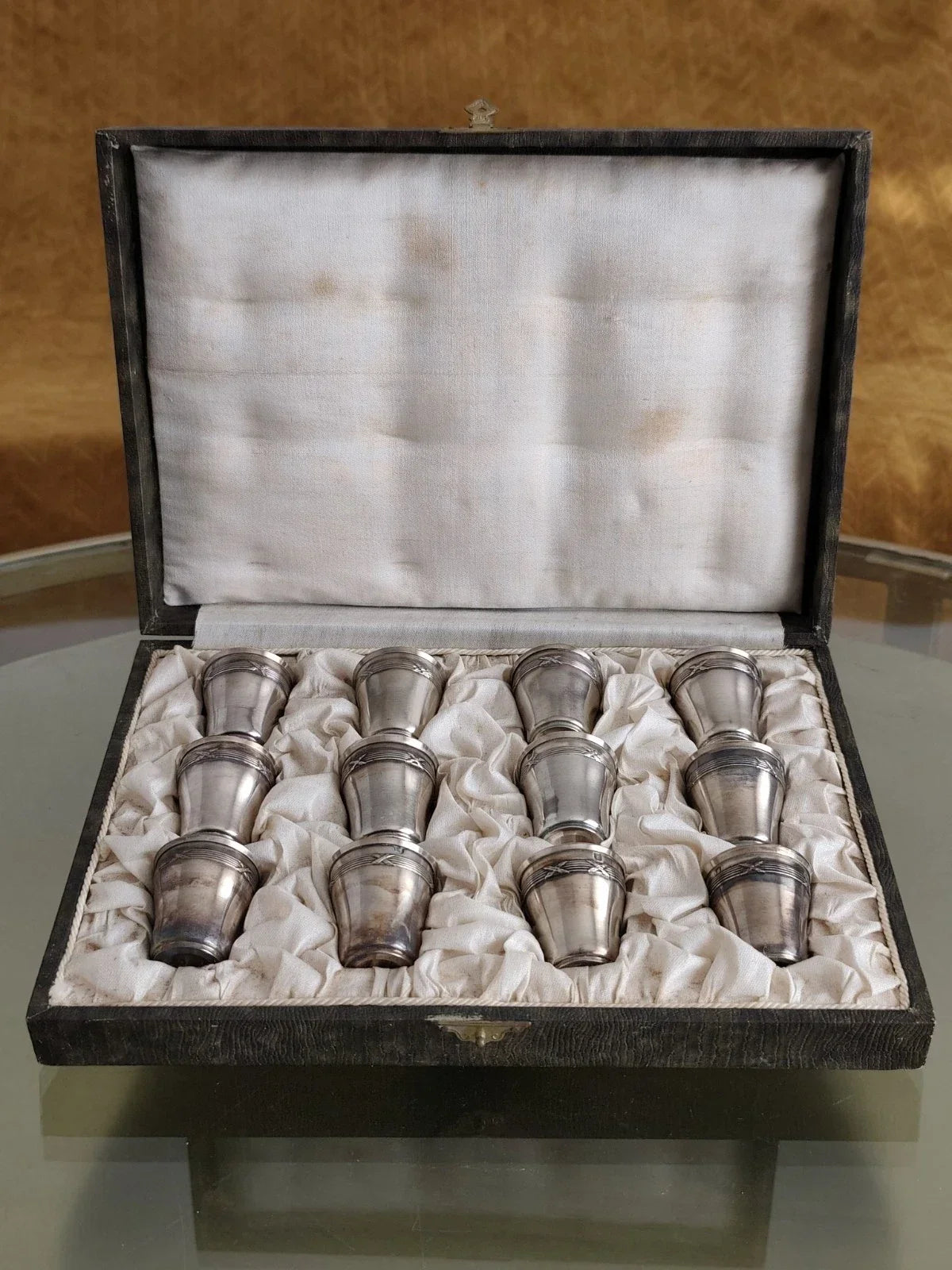 Antique Solid Silver Liqueur Glass Set, Minerva Hallmark, 19th Century