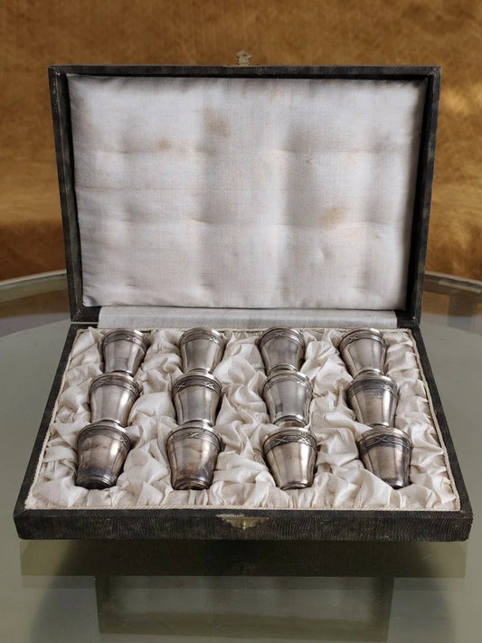 Antique Solid Silver Liqueur Glass Set, Minerva Hallmark, 19th Century