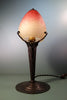 Wrought iron lamp with pâte de verre tulip shade. Signed Schneider.