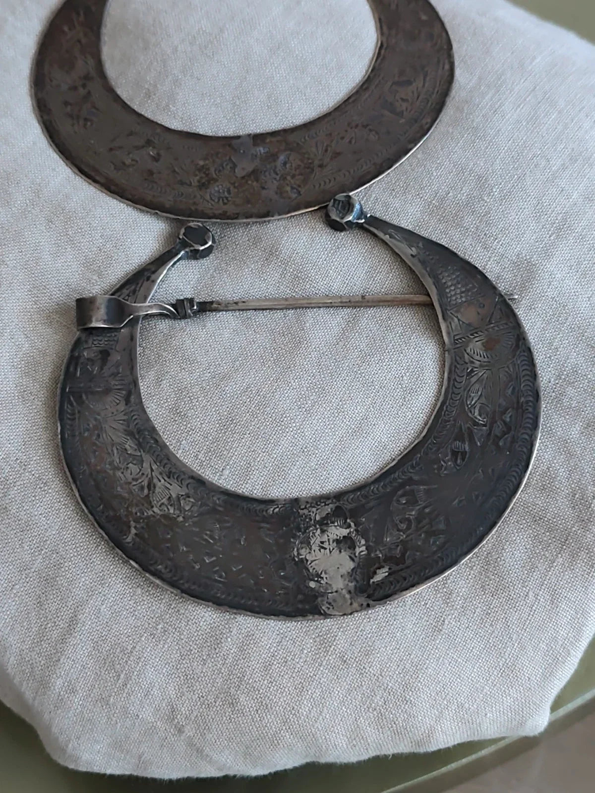 Ancienne paire de fibules berbère argent massif poinçons