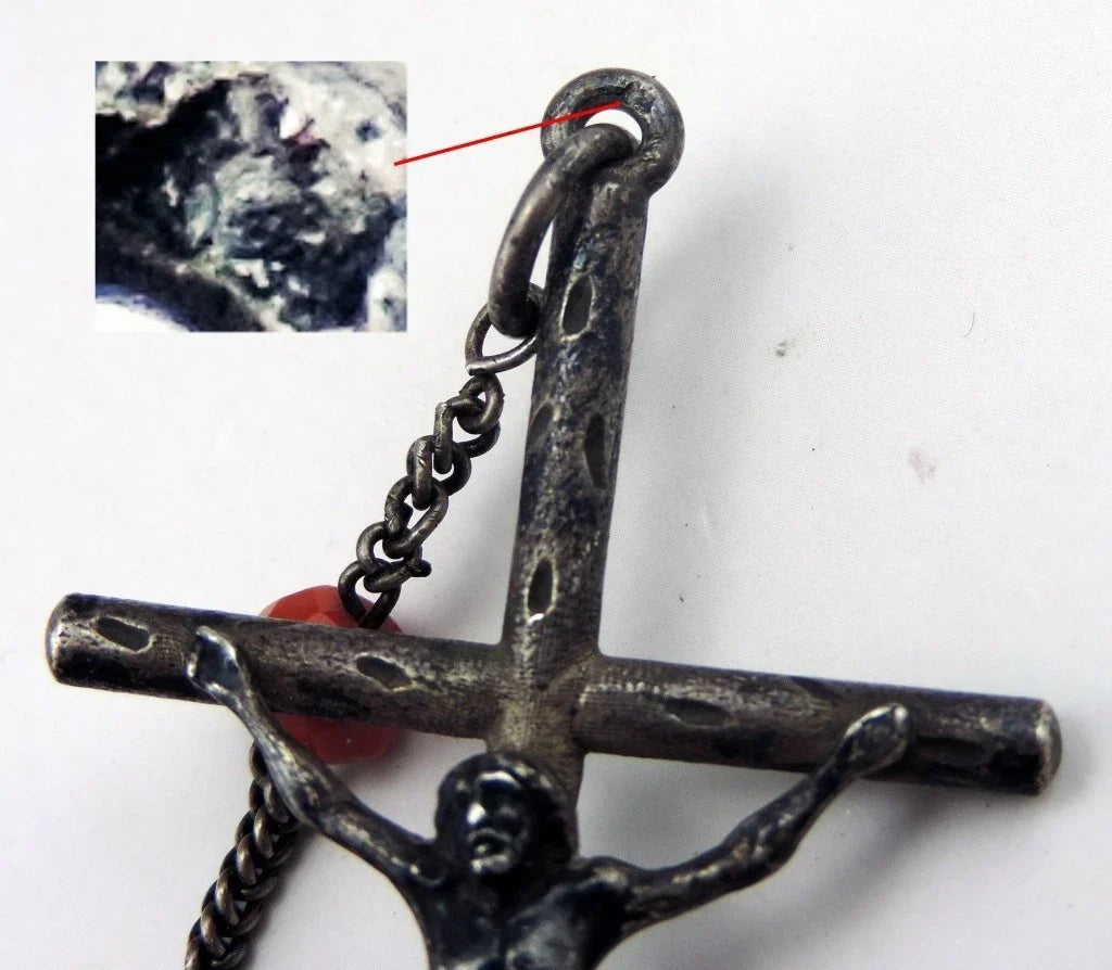 Antique large rosary made of faceted coral beads and solid silver, weight 36 g