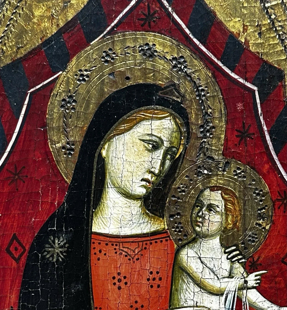 Antique Virgin and Child Painting, Religious Art, Renaissance Altarpiece