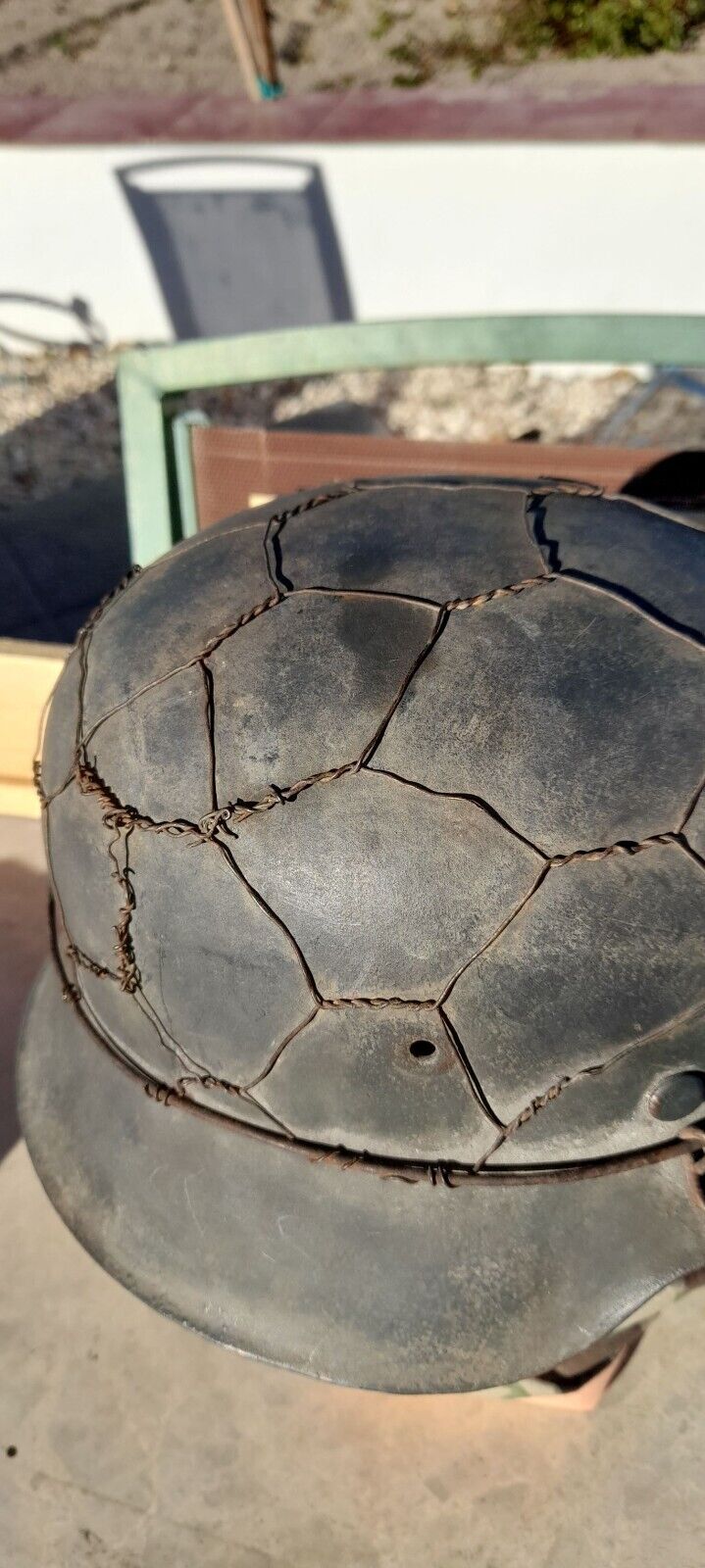 German Model 42 helmet, wire-mesh camouflage, WW2 Germany