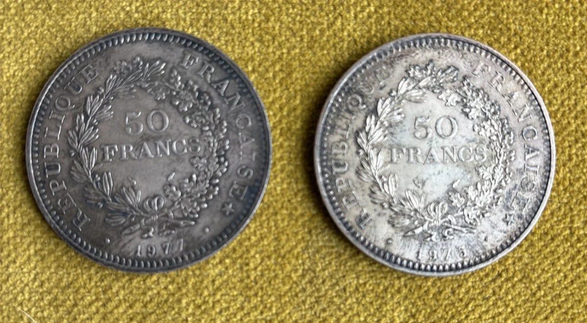 Lot of 35 antique silver coins, 19th century, Ecu, Nap, Louis-Philippe, Leopold, Hercules