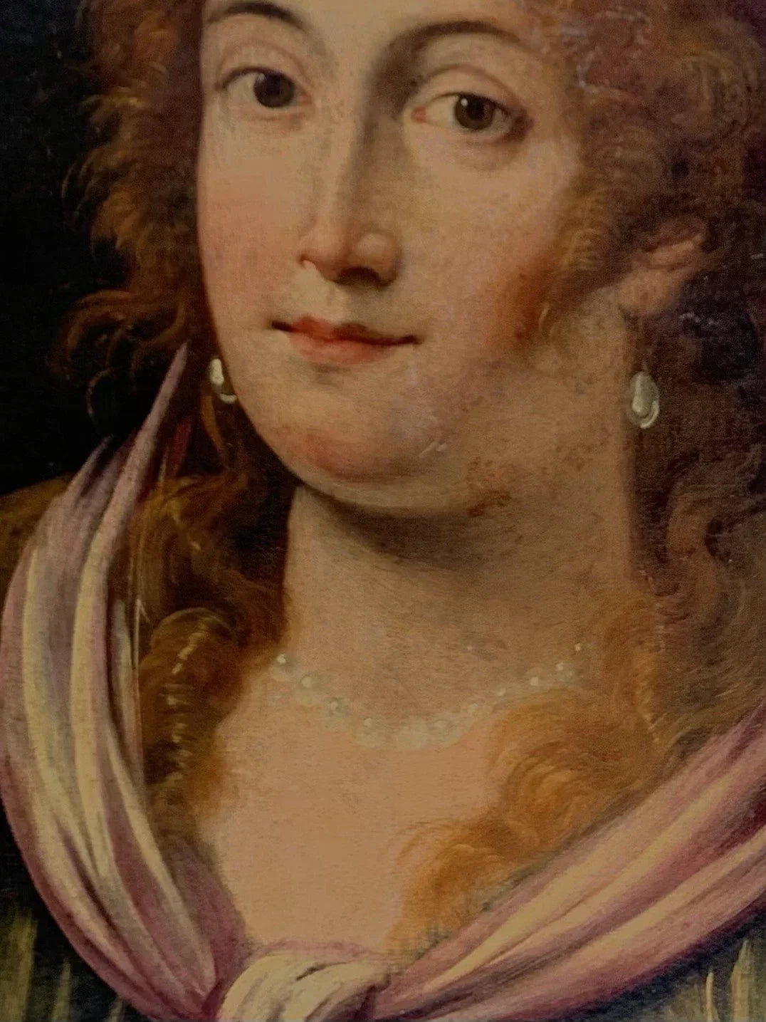 Tableau ancien huile portrait femme reine bijoux renaissance fontaine bleau xvie