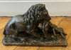 19th-century bronze signed Fratin – Lion bringing down a wild boar – Animal sculpture