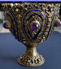 Solid sterling silver 925 chalice, cobalt blue enamel, amethyst cabochons, fine pearls