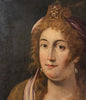 Tableau ancien huile portrait femme reine bijoux renaissance fontaine bleau xvie