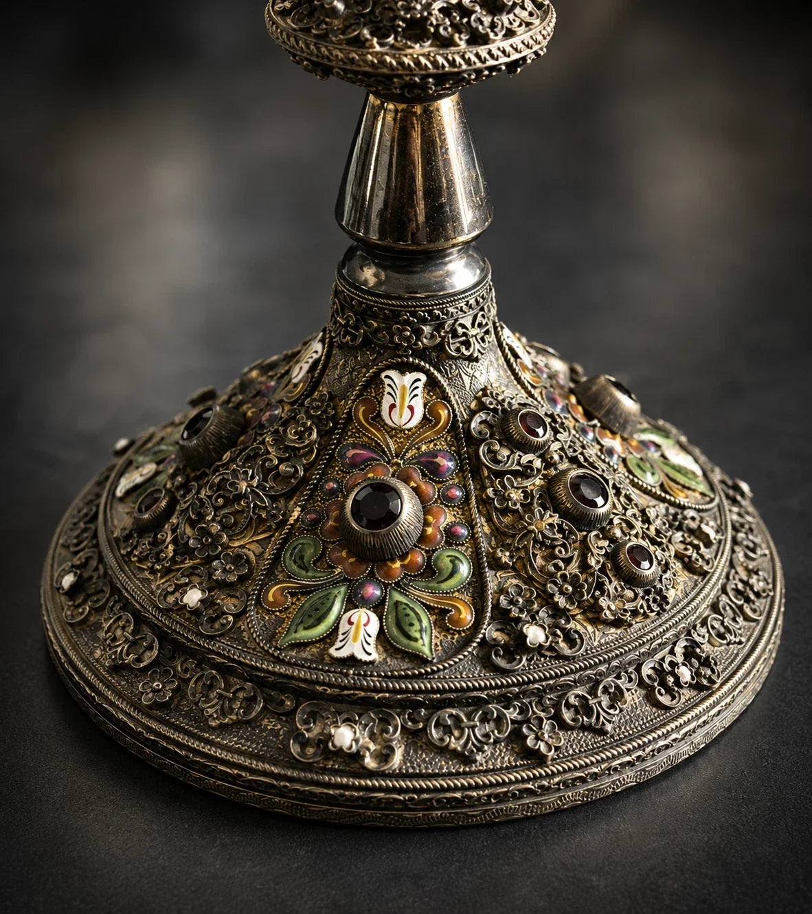 Austro-Hungarian solid 925 silver chalice, silver-gilt, enamel, and fine pearls