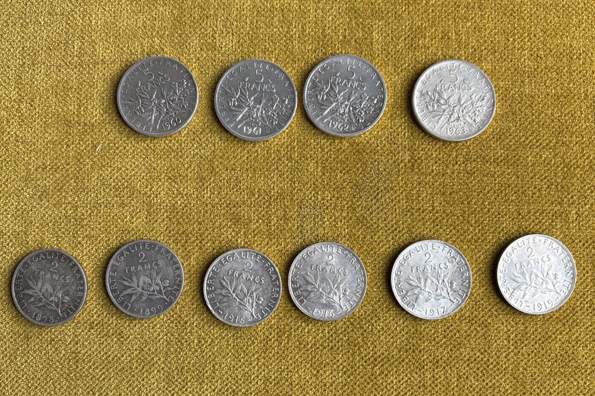 Lot of 35 antique silver coins, 19th century, Ecu, Nap, Louis-Philippe, Leopold, Hercules