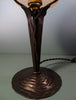 Wrought iron lamp with pâte de verre tulip shade. Signed Schneider.