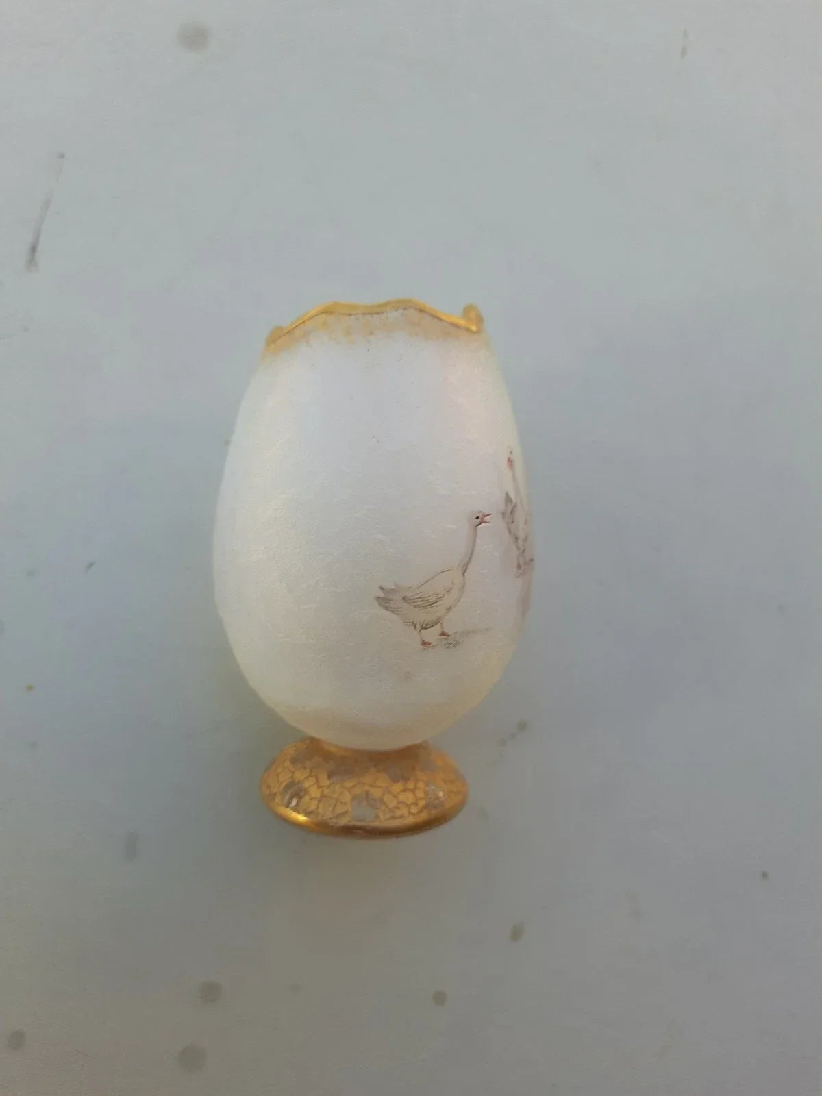 Rare Antique Small Daum Nancy Goose Girl Frosted Glass Vase. Gold Trimmed.