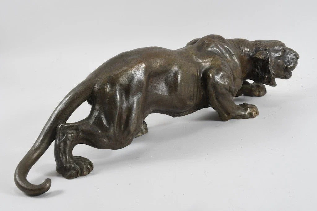 Bronze prowling tiger statuette