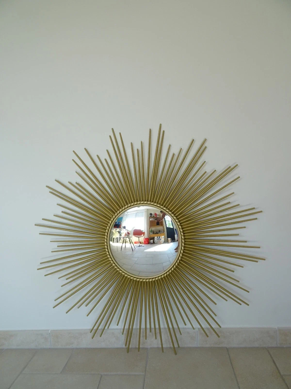 Vintage CHATY VALLAURIS sunburst mirror, convex witch mirror, 50s XXL