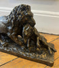 19th-century bronze signed Fratin – Lion bringing down a wild boar – Animal sculpture
