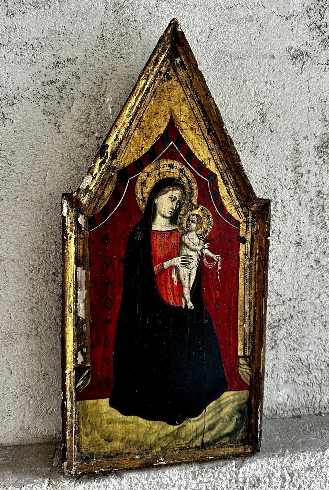 Antique Virgin and Child Painting, Religious Art, Renaissance Altarpiece