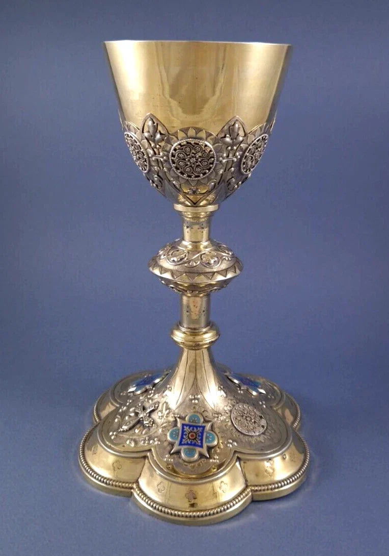 Vermeil and enamel chalice, solid silver by Demarquet Frères
