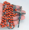 Antique large rosary made of faceted coral beads and solid silver, weight 36 g