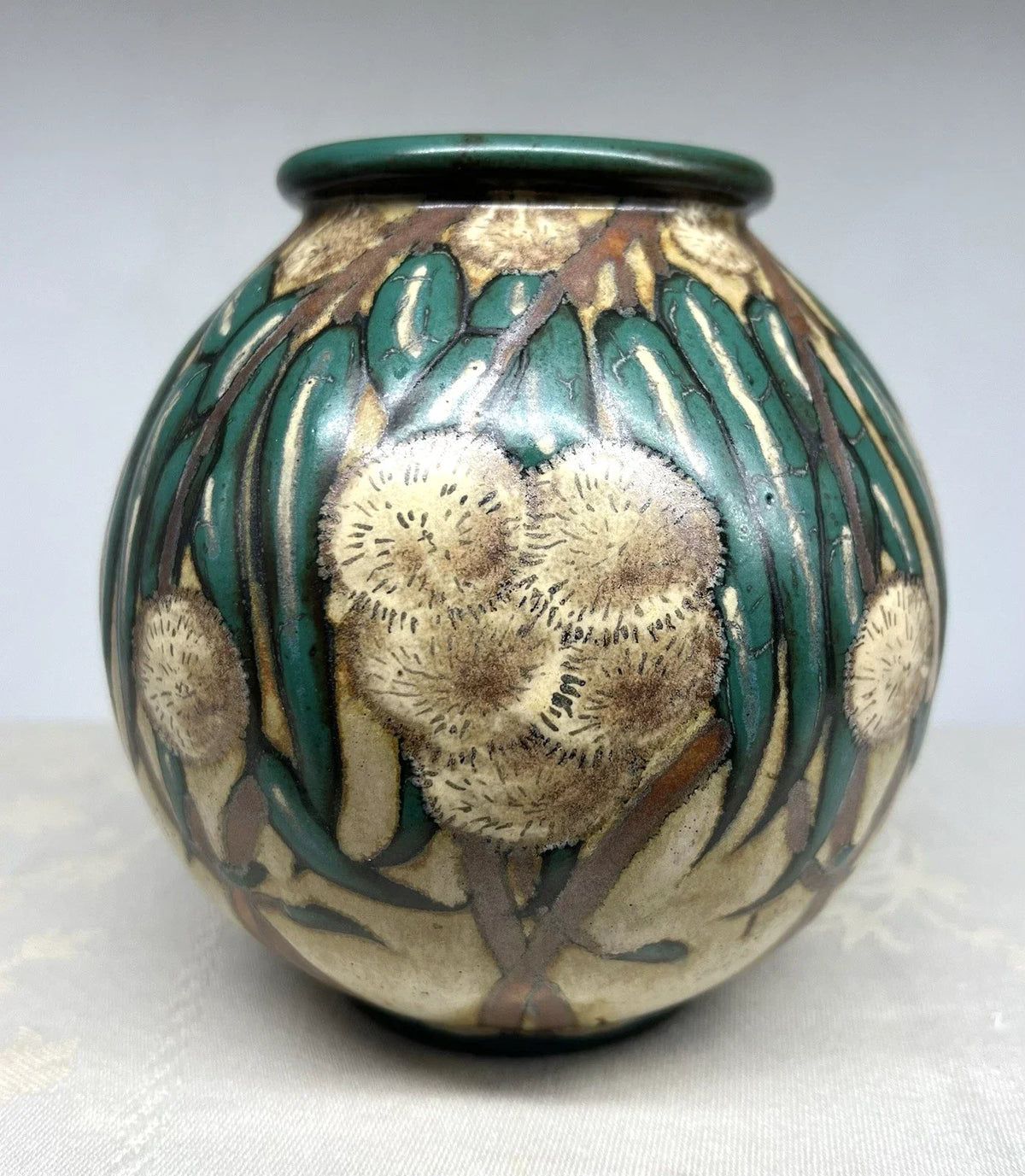 LOUIS LOURIOUX STONEWARE CHESTNUT BUR VASE