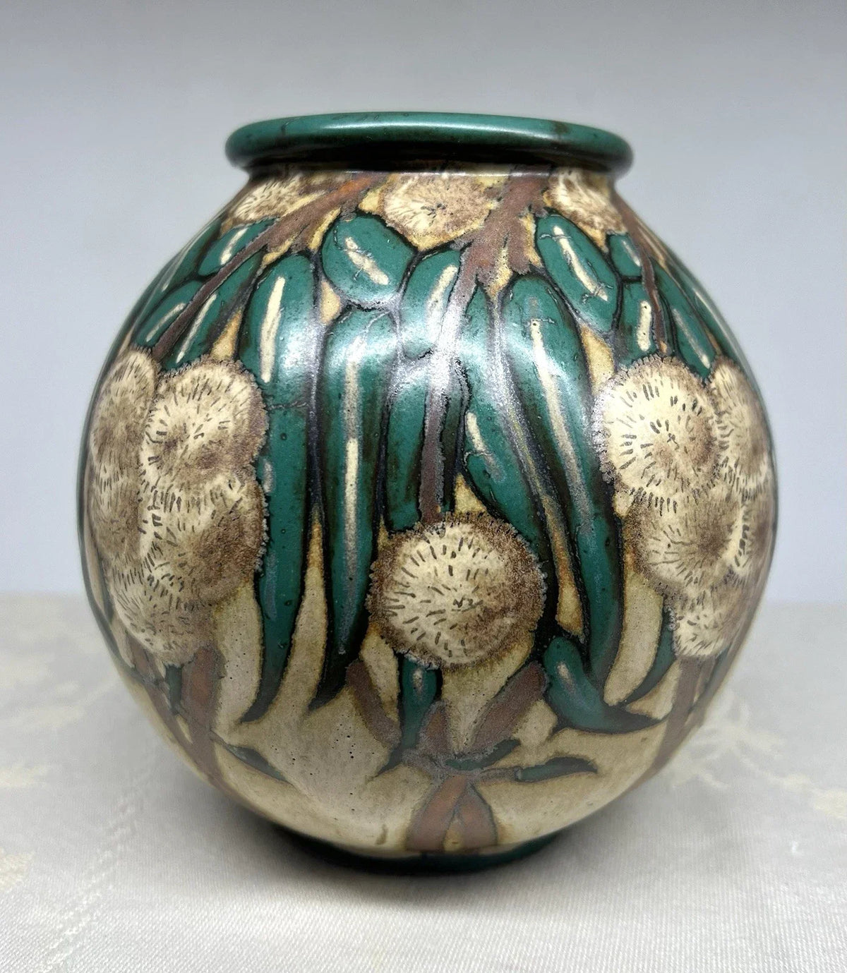 LOUIS LOURIOUX STONEWARE CHESTNUT BUR VASE