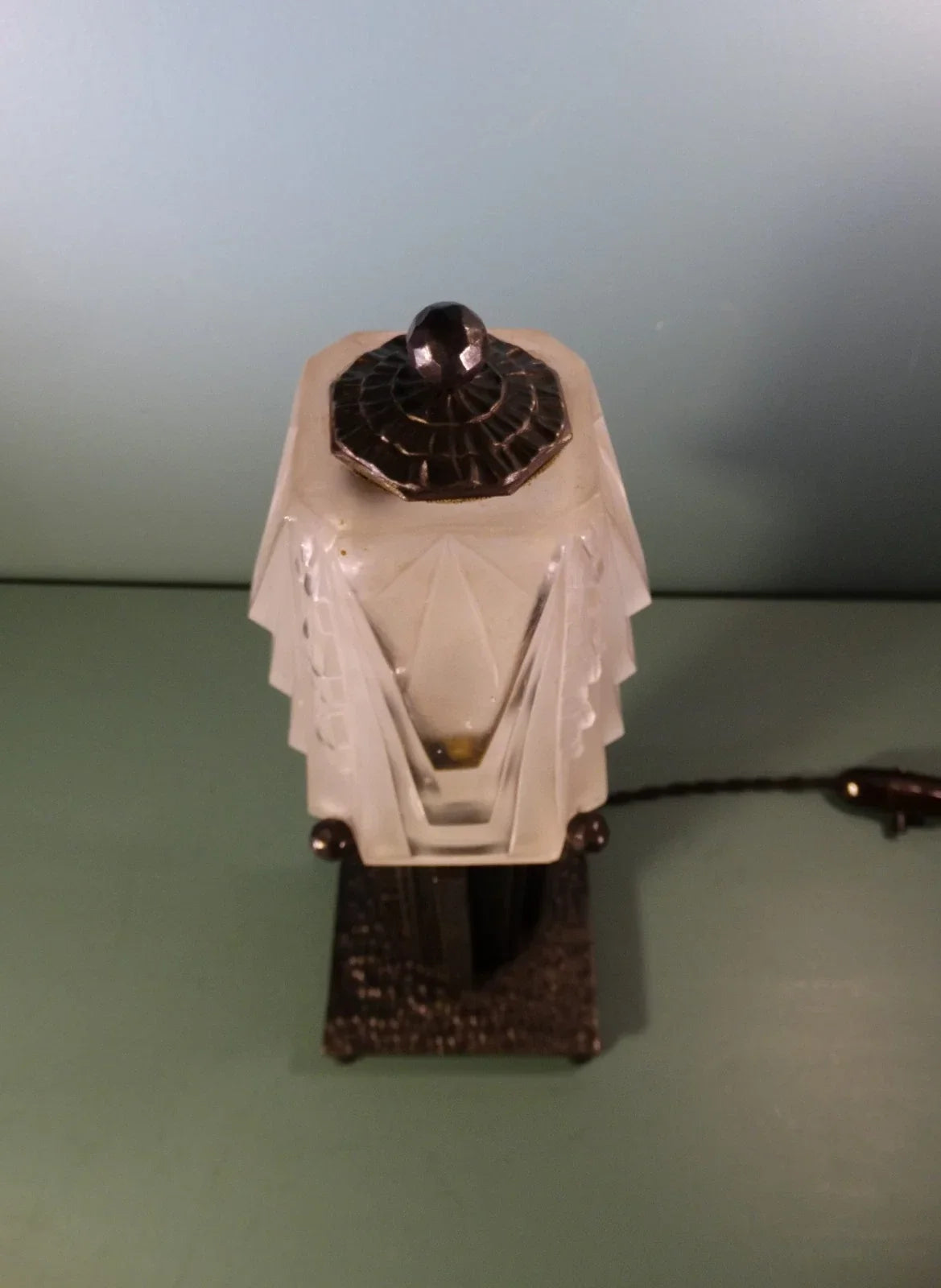 Art Deco skyscraper lamp, building style. Wrought iron, Muller Frères Lunéville.