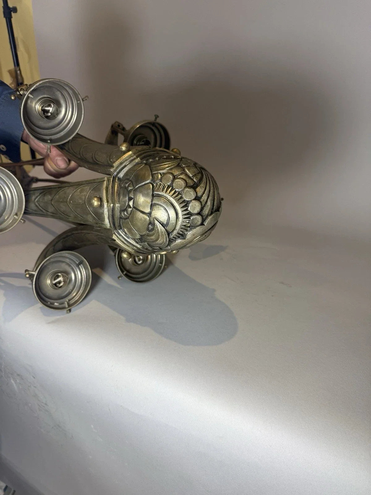 Nickel-plated bronze chandelier, French work from the 1930s.