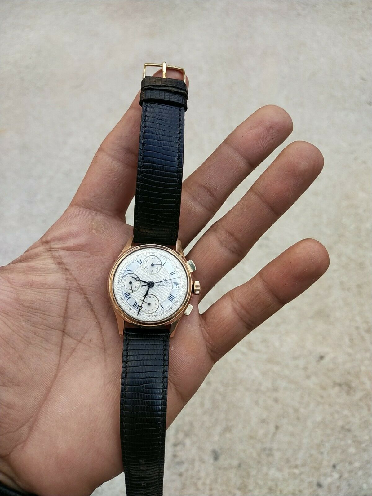 Vintage Bulova 18k gold automatic chronograph watch