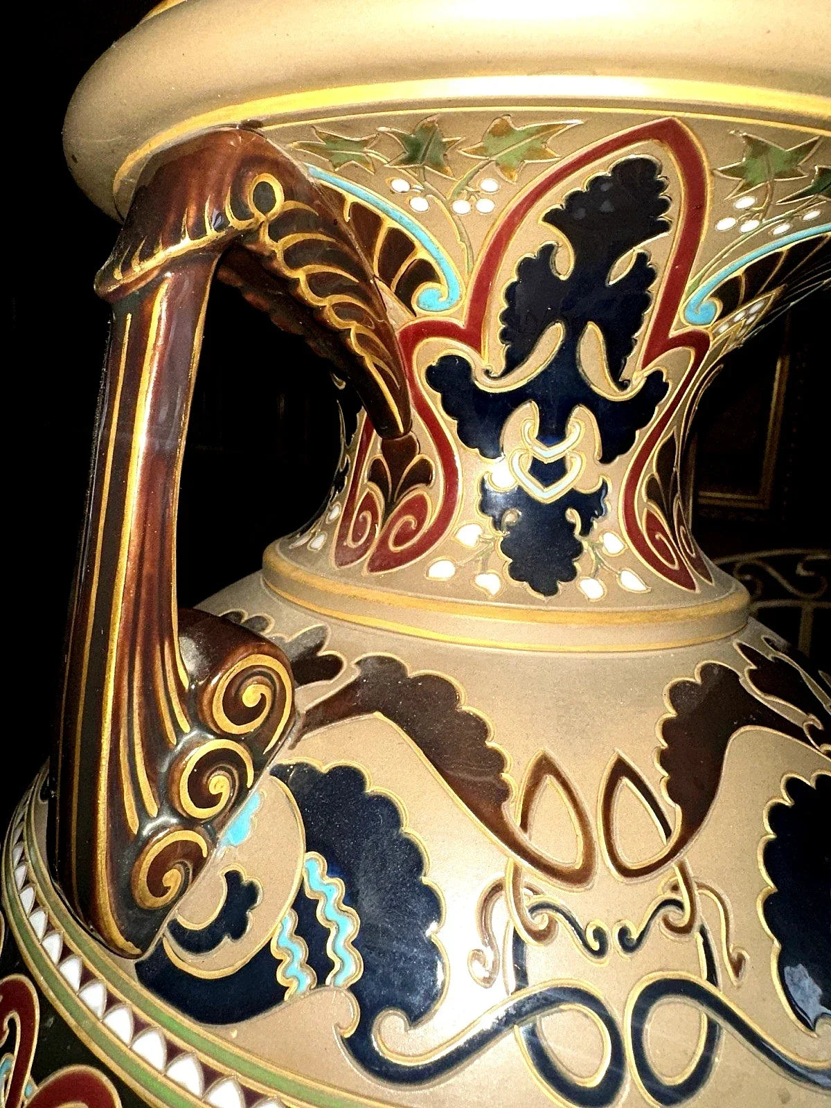 MAGNIFICENT LARGE BYZANTINE SARREGUEMINES STONEWARE VASE NO. 831
