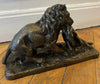 19th-century bronze signed Fratin – Lion bringing down a wild boar – Animal sculpture