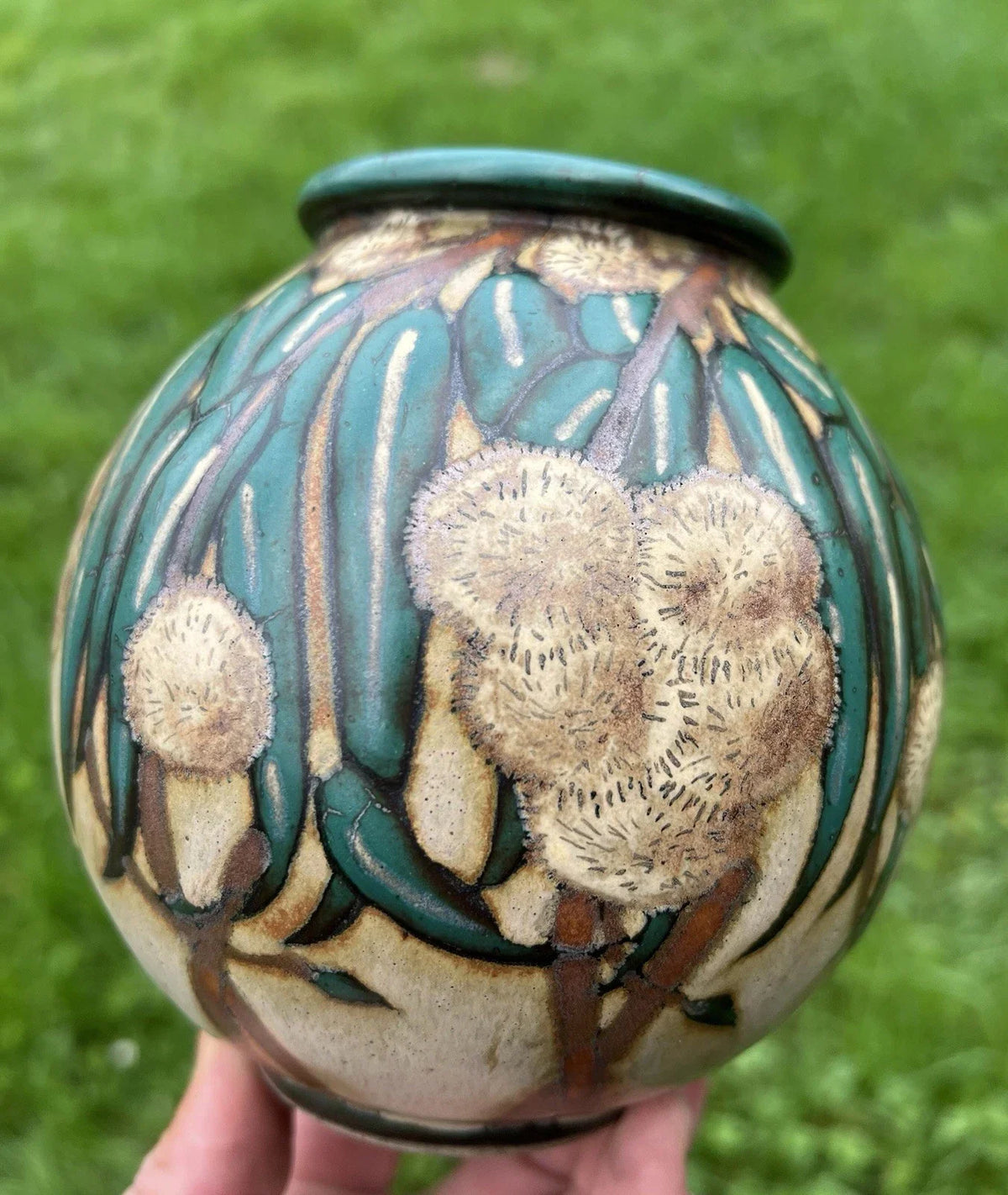 LOUIS LOURIOUX STONEWARE CHESTNUT BUR VASE