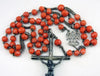Antique large rosary made of faceted coral beads and solid silver, weight 36 g