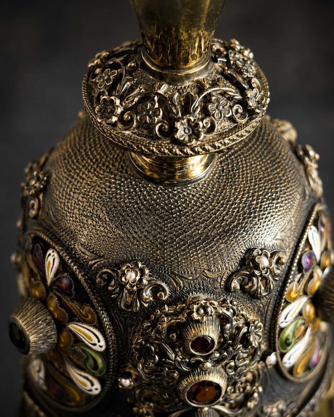 Austro-Hungarian solid 925 silver chalice, silver-gilt, enamel, and fine pearls