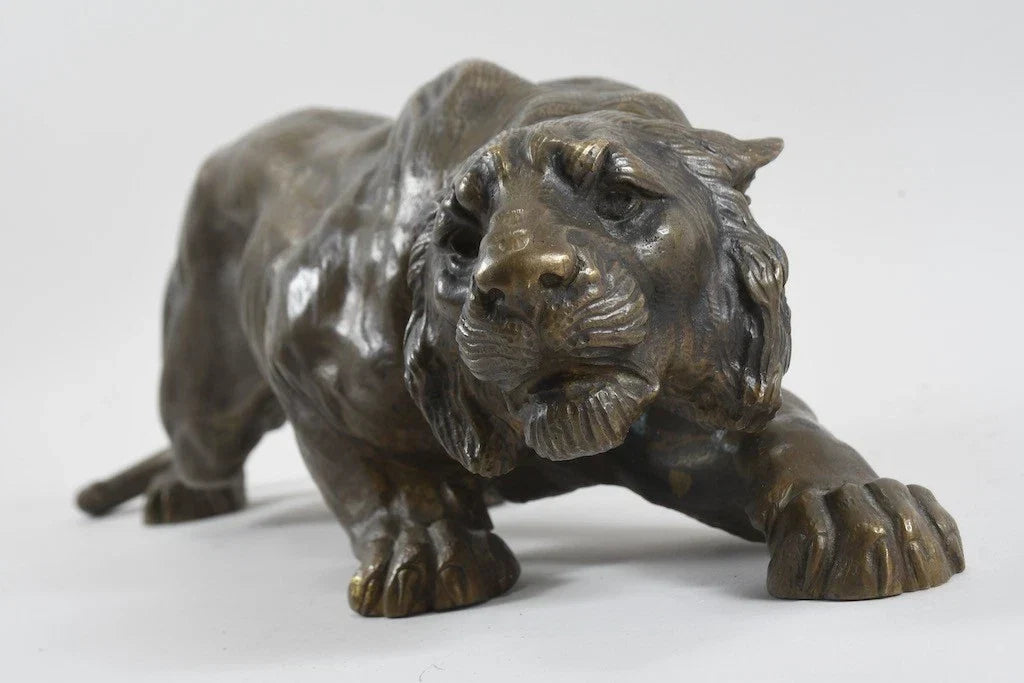 Bronze prowling tiger statuette