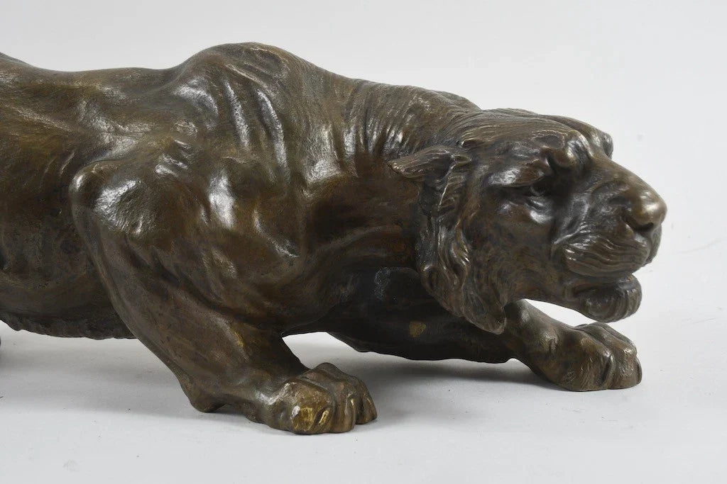 Bronze prowling tiger statuette
