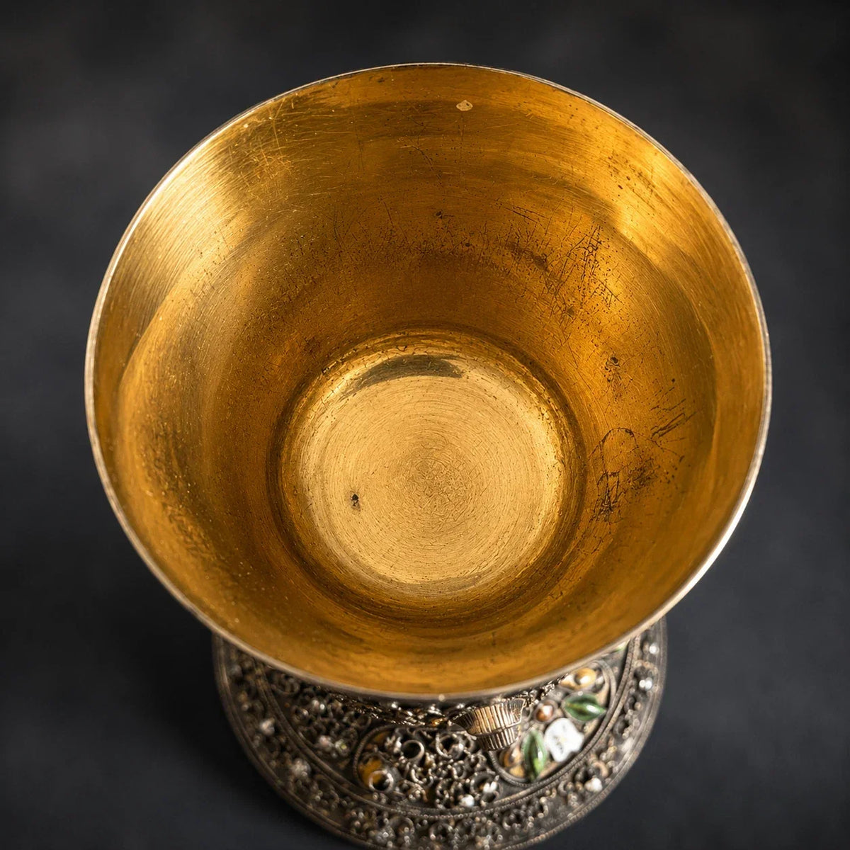 Austro-Hungarian solid 925 silver chalice, silver-gilt, enamel, and fine pearls